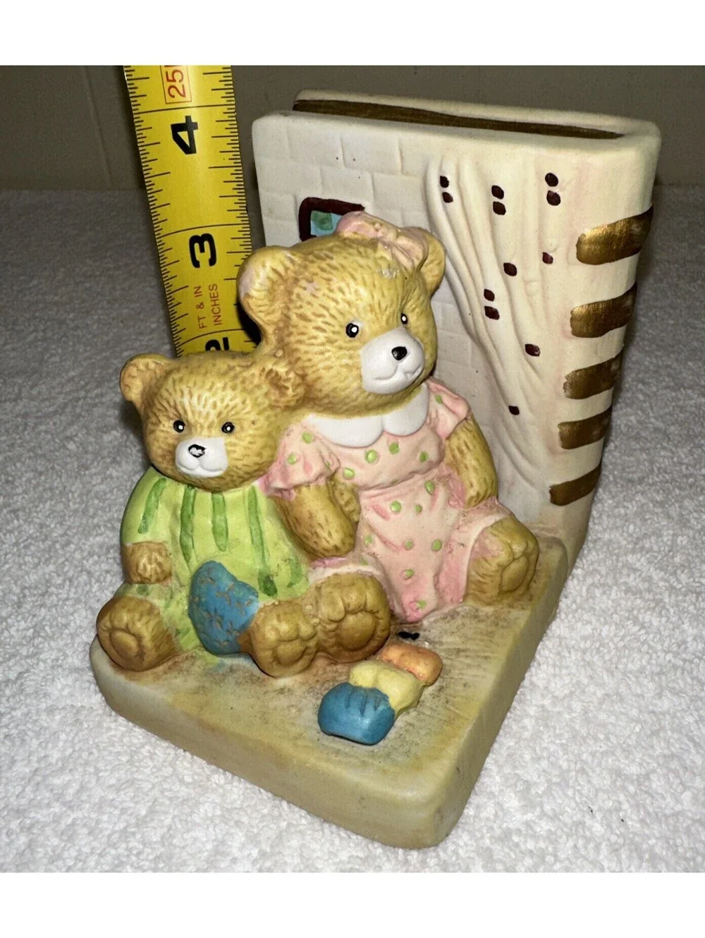 Vintage Hand Painted Teddy Bear Porcelain Bookends Child’s Room Play Room Decor